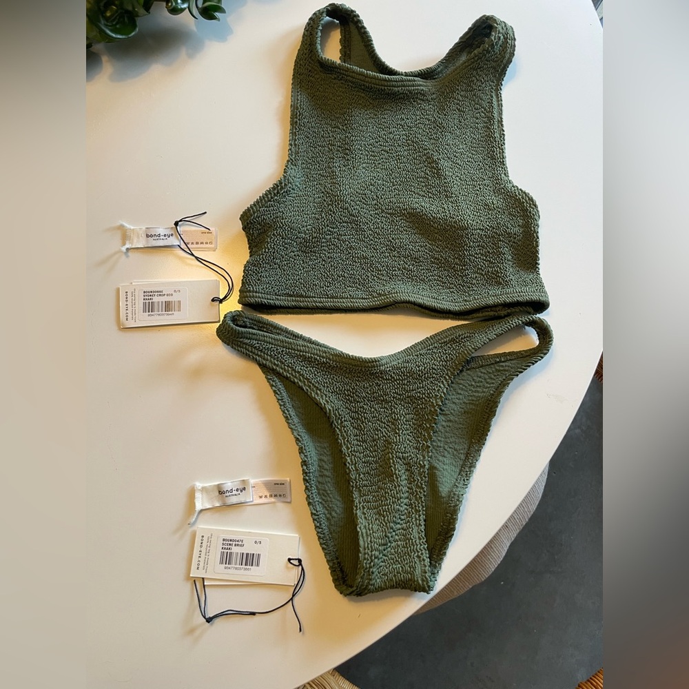 Bond-Eye Khaki Textured Crinkly Bikini Set